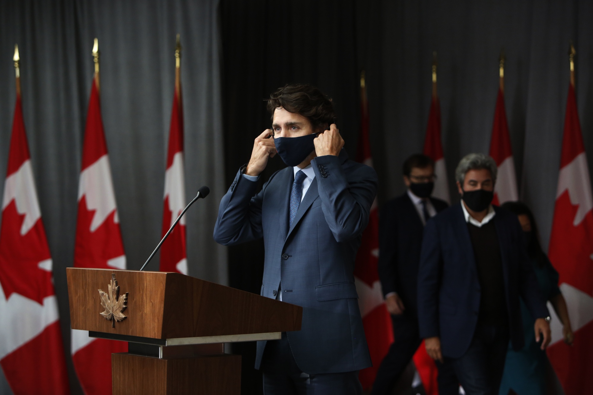 Justin Trudeau arrives at an Ottawa news conference on Sept. 16.