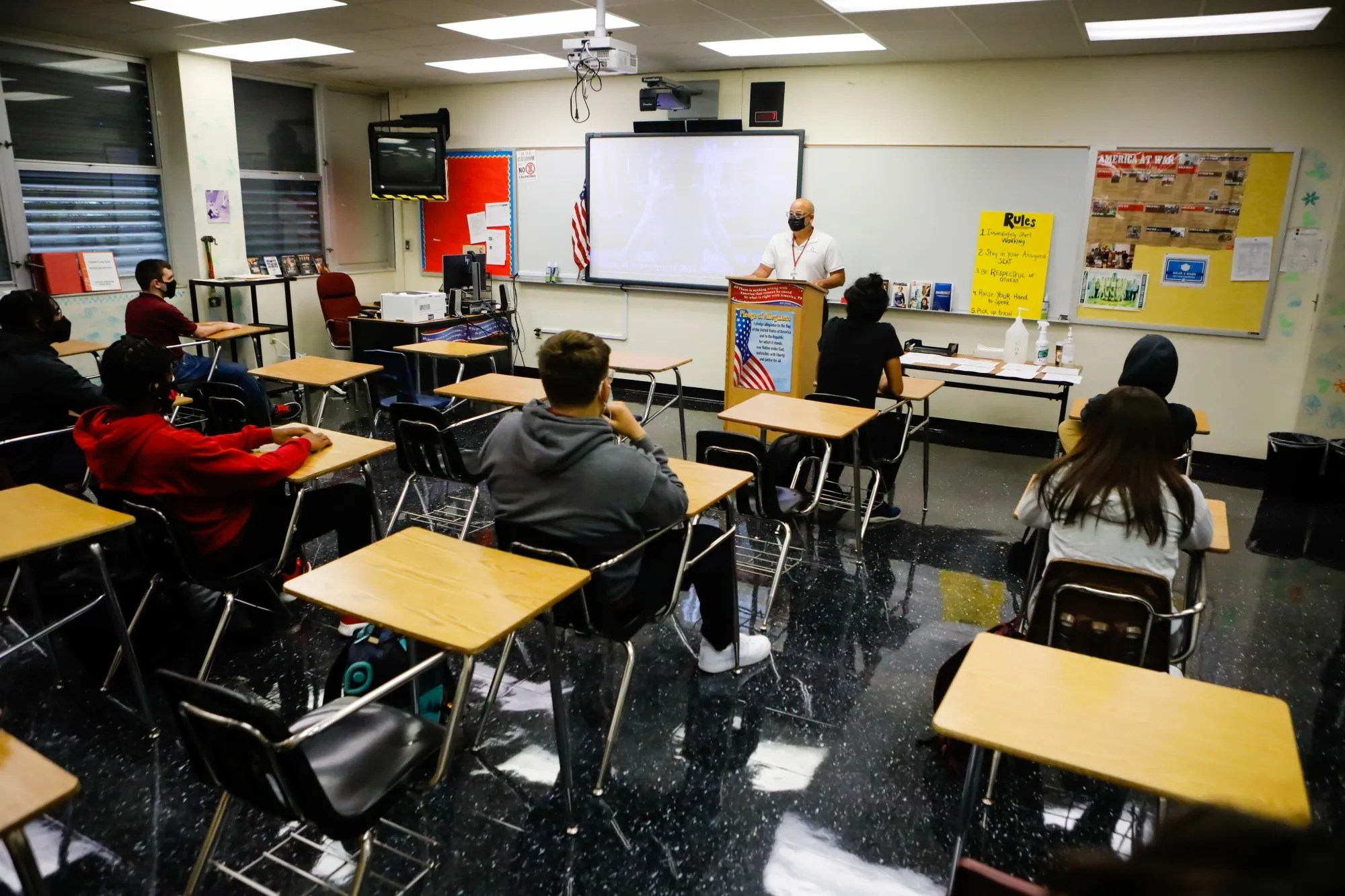 Students inside a classroom during the first day of classes at a public school in Miami Lakes, Florida, U.S., on Monday, Aug. 23, 2021.
