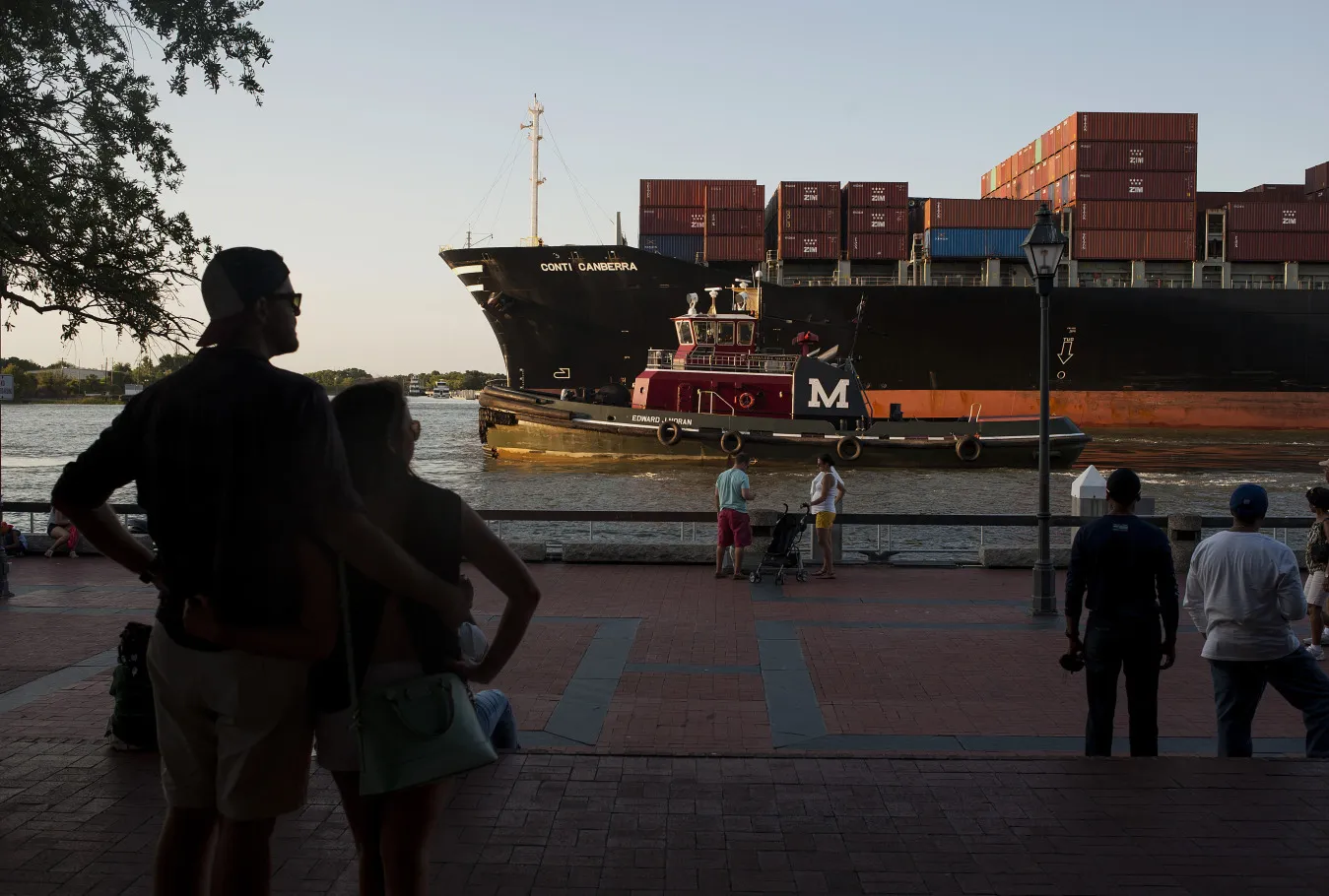 A cargo ship arrives at the Port of Savannah in Georgia.