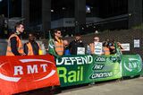 A picket line during a strike at Euston station in London in July.