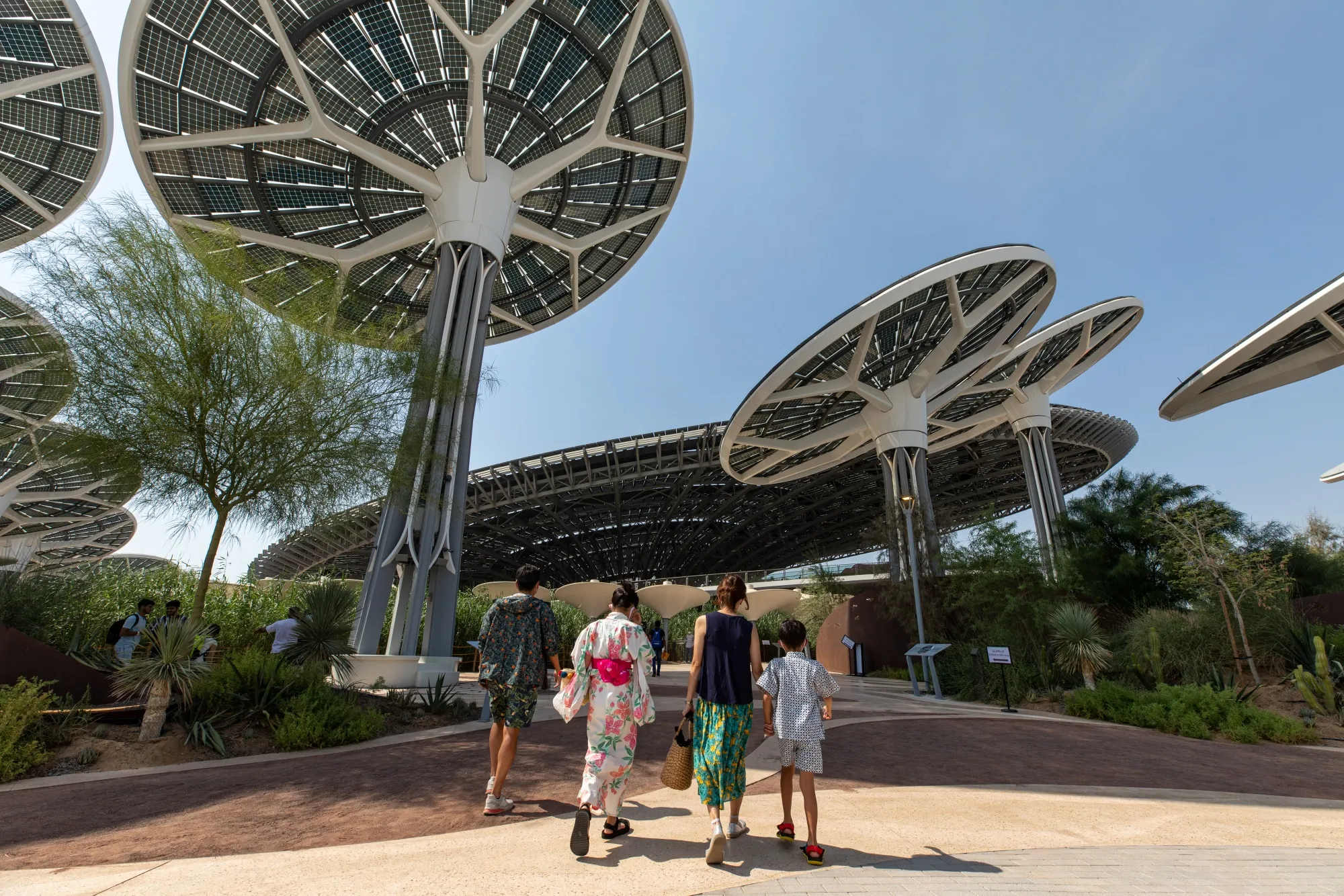 Visitors enter Terra - the Sustainability pavilion during the opening day of the Expo 2020 exhibition in Dubai.