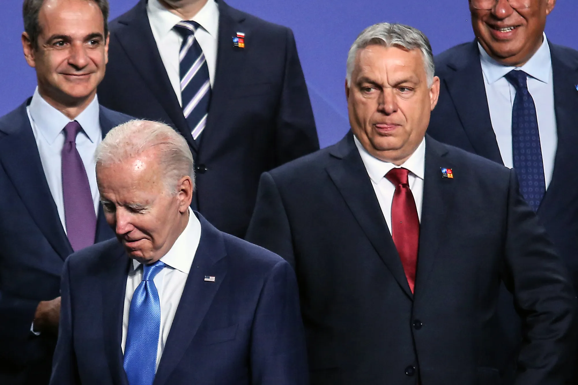 Hungary's Prime Minister Viktor Orban, center right, at the 'family' photo during the NATO summit at in Madrid, Spain, on June 29.