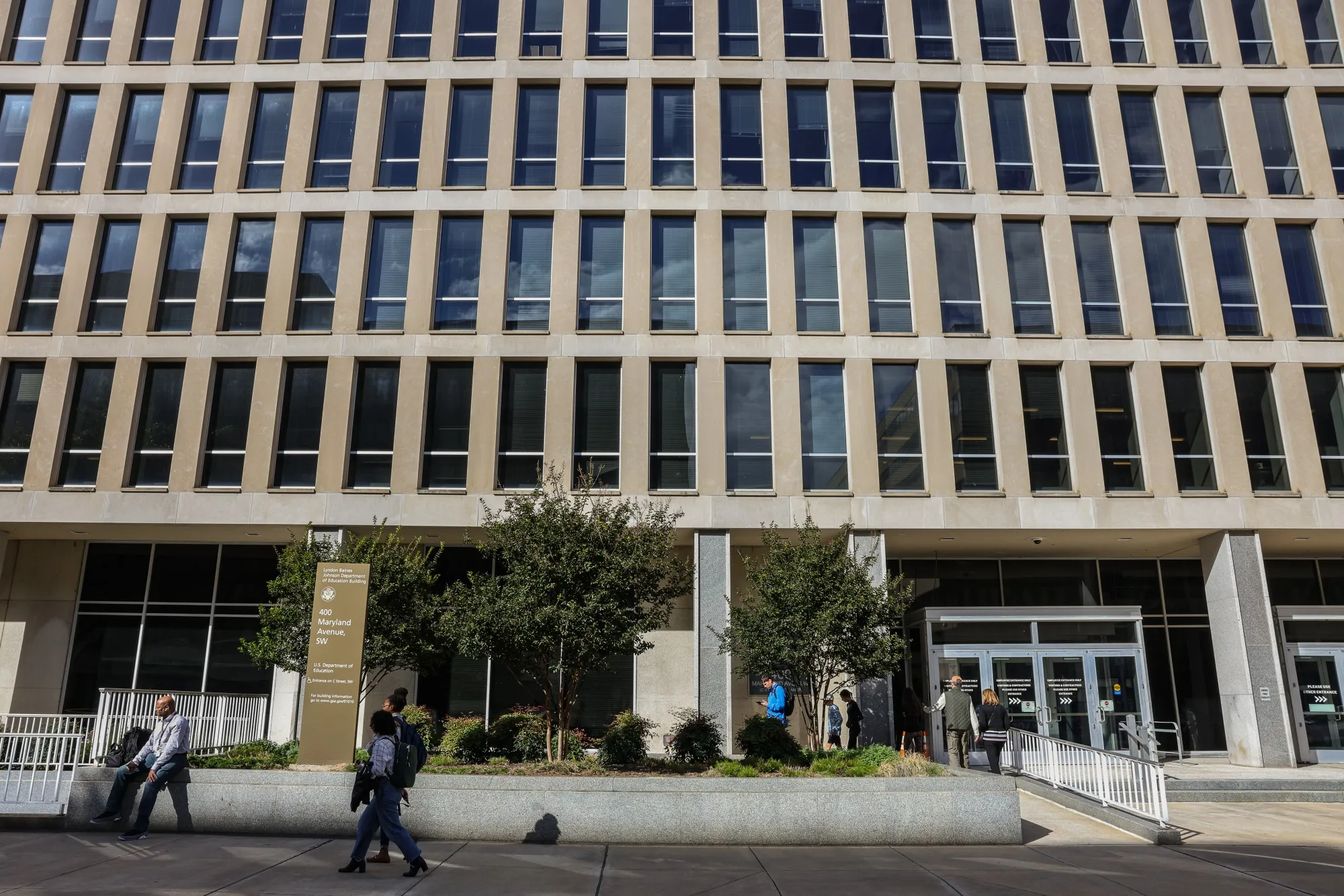 Commuters outside the Department of Education in Washington.