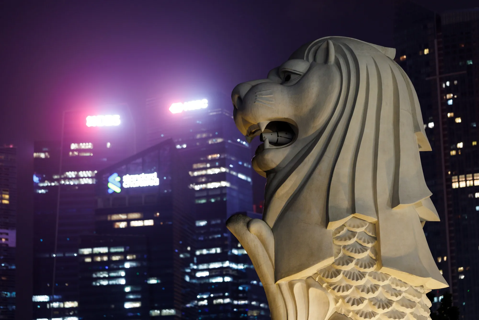 The Merlion statue in the central business district in Singapore.