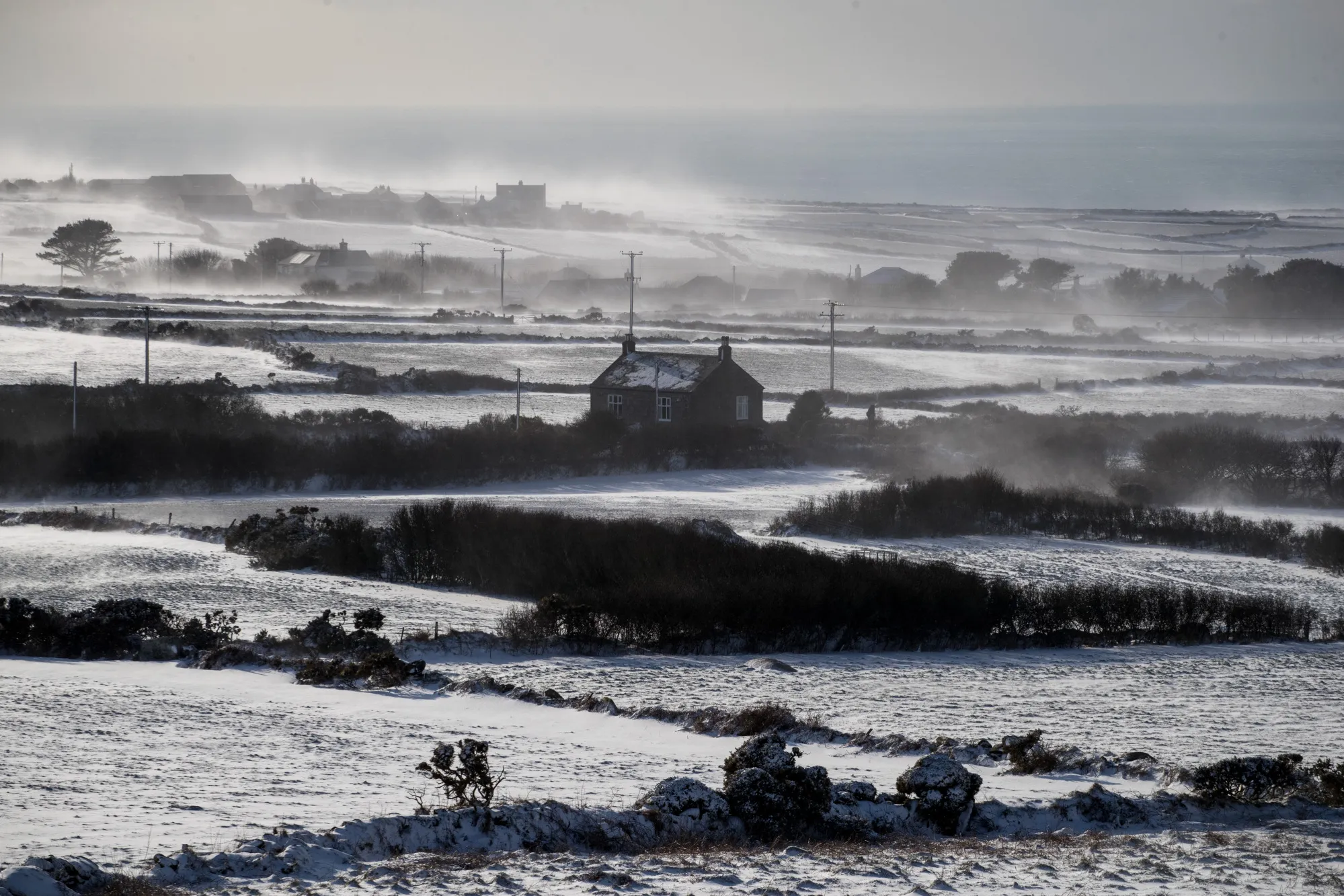 The village of Zennor near St Ives in Cornwall is covered in snow on Feb. 28.