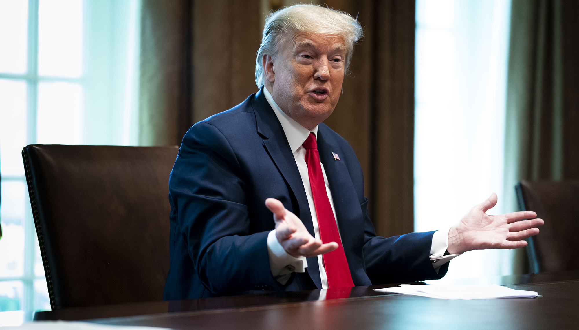 Donald Trump speaks during a meeting with recovered Covid-19 patients in the Cabinet Room of the White House in Washington, D.C. on&nbsp;April 14, 2020.