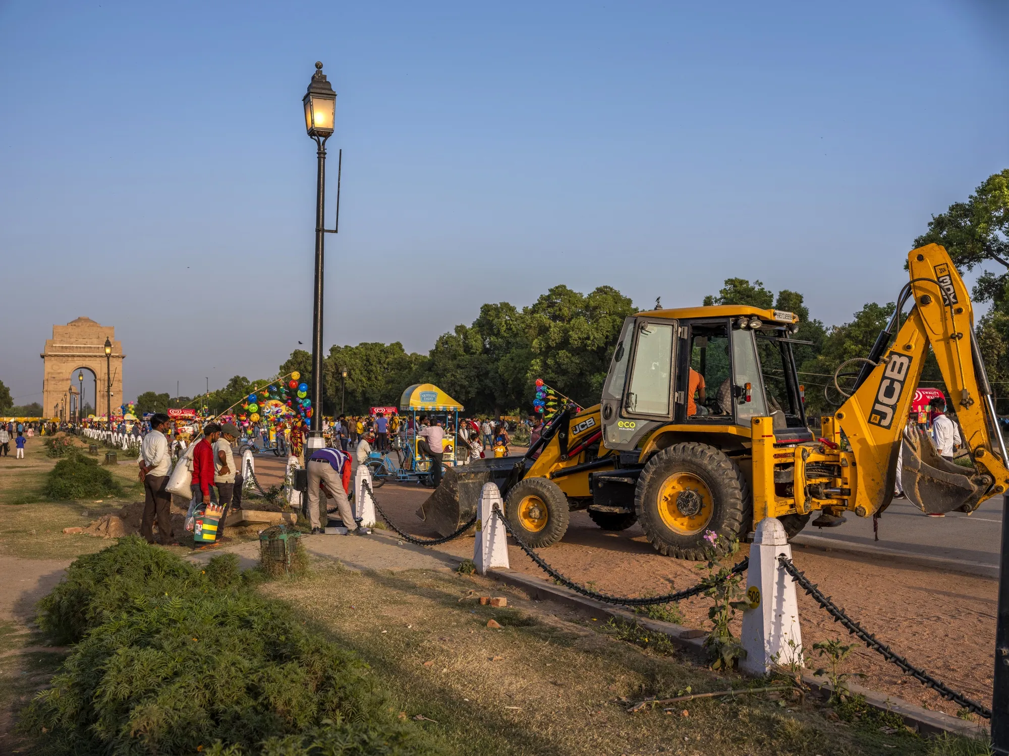An excavator near India Gate in New Delhi.