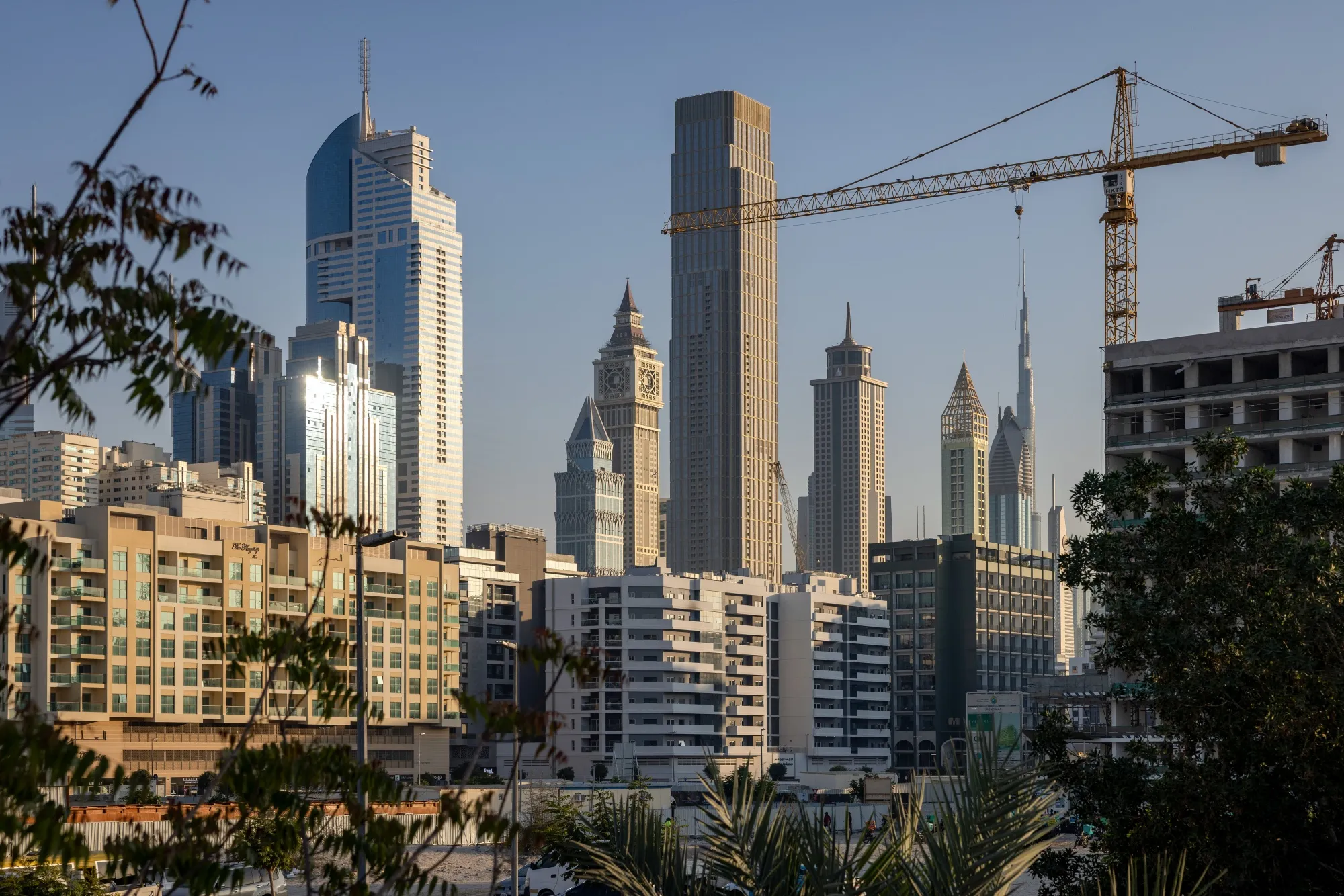 A construction crane near residential buildings in Dubai, on Feb. 20, 2026.