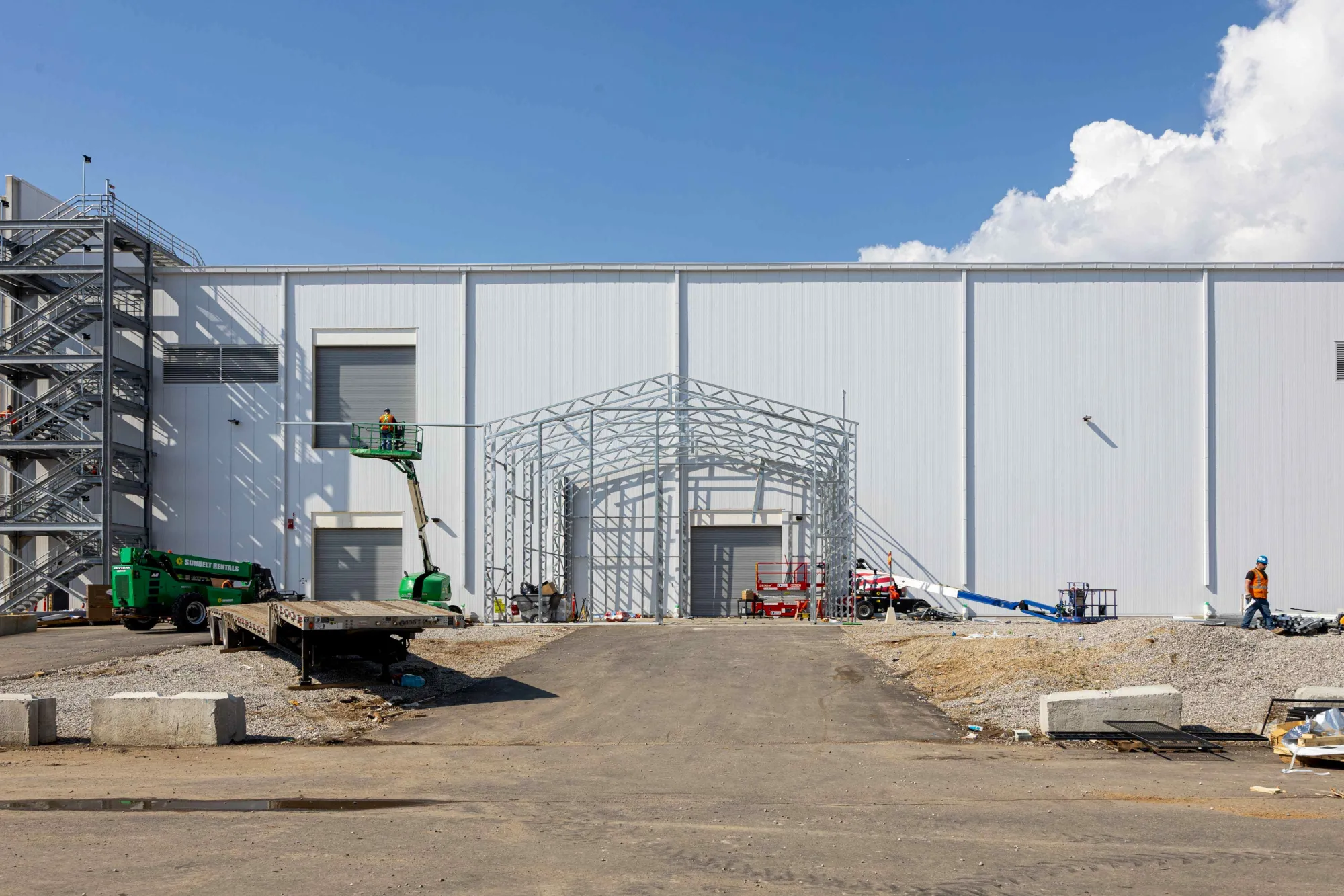 Workers are close to completing construction of the BlueOval plant in Marshall, Michigan.