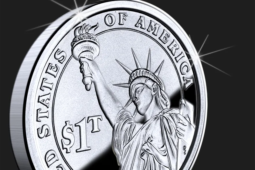 An artist’s imagined version of a $1 trillion US coin.