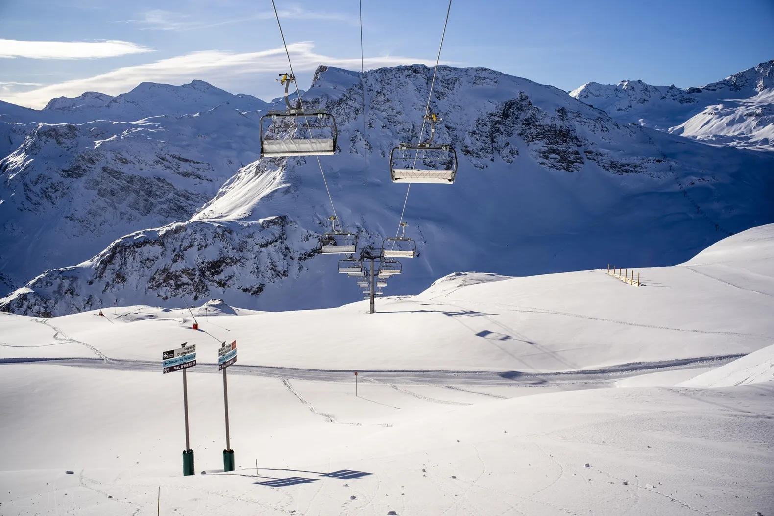 Deserted ski slopes in Val-d'Isere, France.