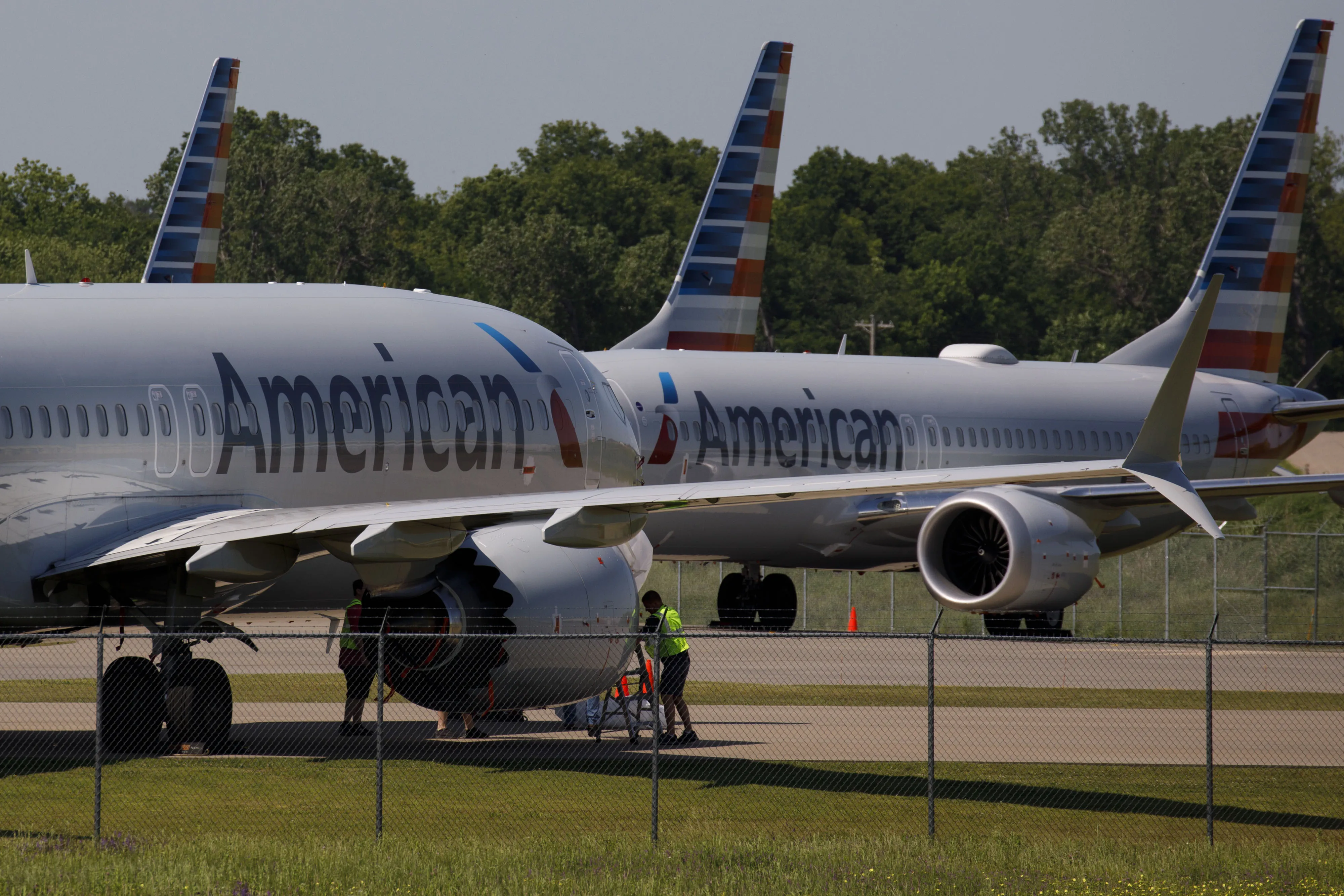 Grounded American Airlines Boeing 737 Max planes in Tulsa, Oklahoma.