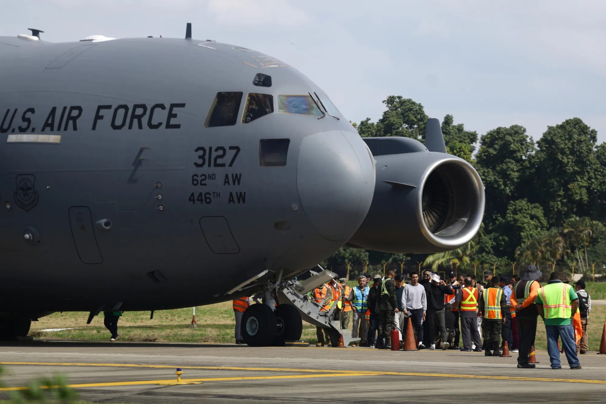 A US Air force flight carrying deported migrants by the US government arrives&nbsp;in San Pedro Sula, Honduras, on Jan. 31.&nbsp;