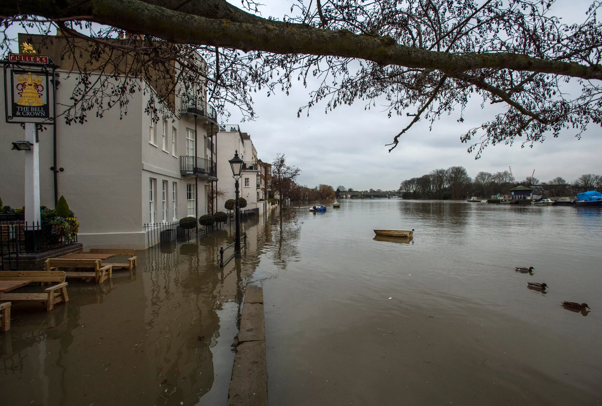 Properties by the River Thames after the river burst its banks following heavy rain near Kew Bridge in London&nbsp;in 2016.