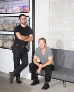 CEO Andrew Carter (left)&nbsp;and&nbsp;COO Adam DeMartino, co-founders of Smallhold, at their warehouse. The startup builds automated climate-controlled&nbsp;Minifarms for customers including the Mission Chinese Food restaurant in New York.