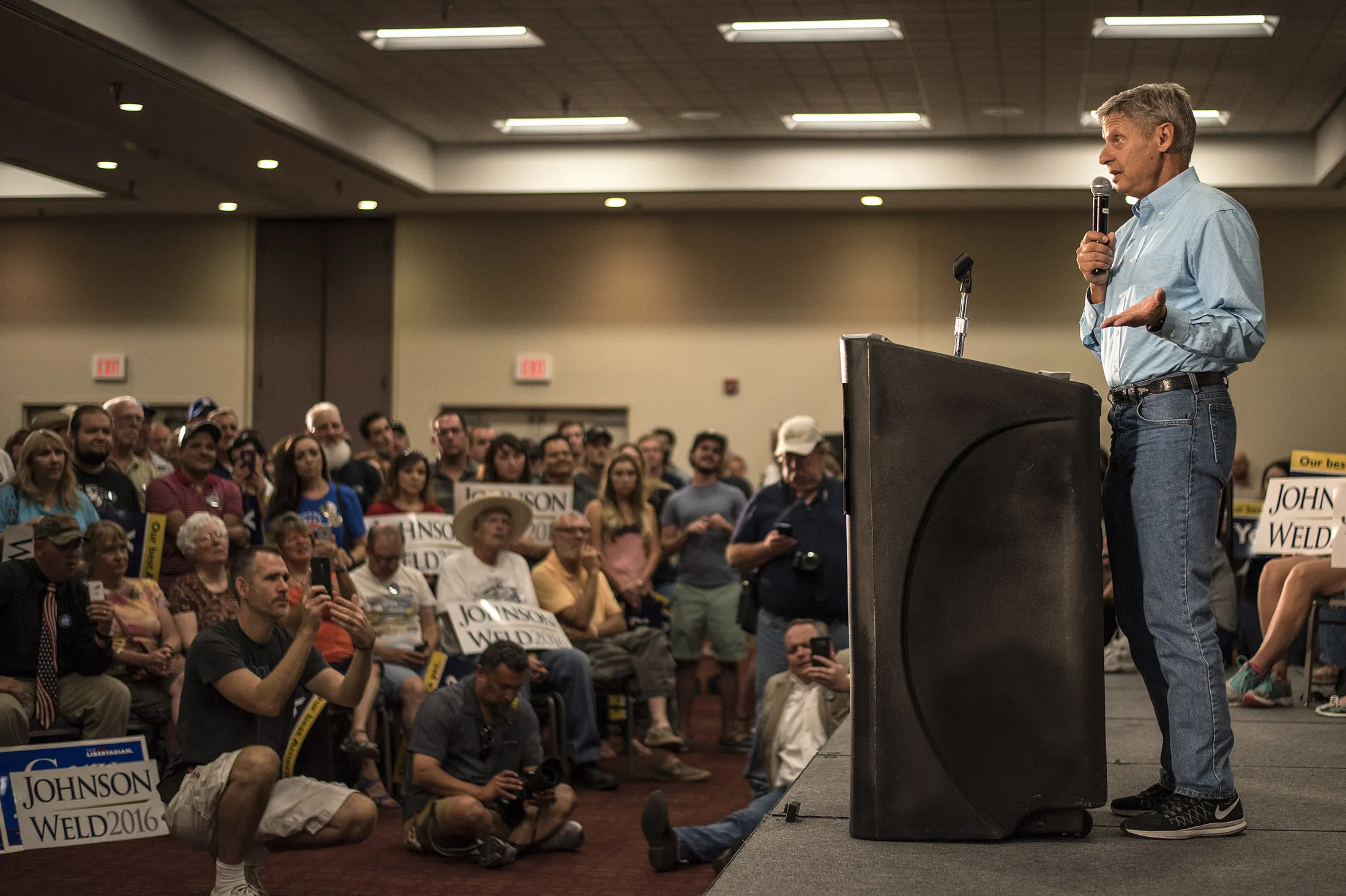 Gary Johnson, 2016 Libertarian presidential nominee, speaks during a campaign event at the Albuquerque Convention Center on Aug. 20.
