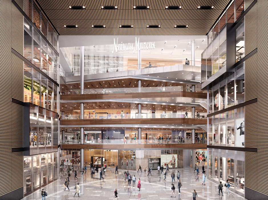 The Shops at Hudson Yards starts its interior retail on a plaza level one floor up and its signature draw is the city’s first and only Neiman Marcus, on the 5th through 7th floors. Such a plan would have likely seemed unhinged in the early 2000s.