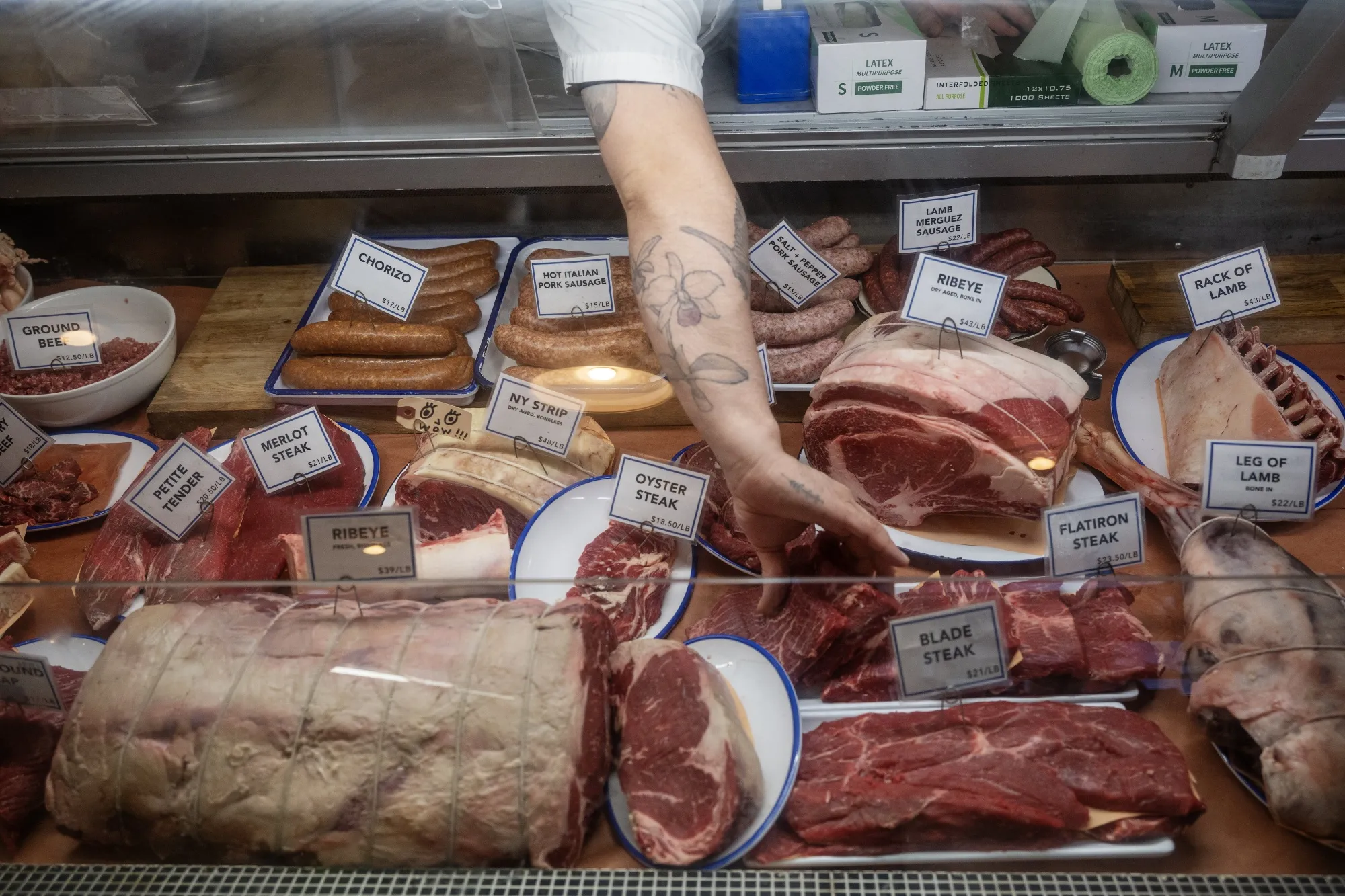 Cuts of meat at a butcher shop in New York.