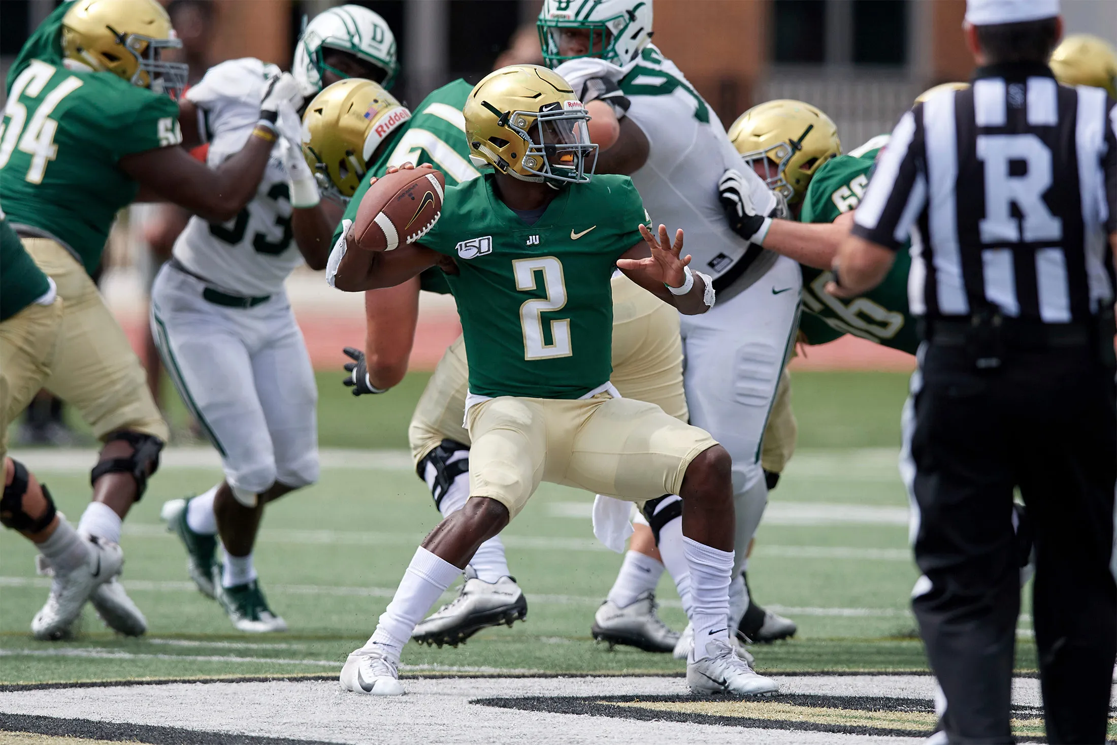 The Jacksonville Dolphins compete against the Dartmouth Big Green in Jacksonville, Florida on Sept. 21. 