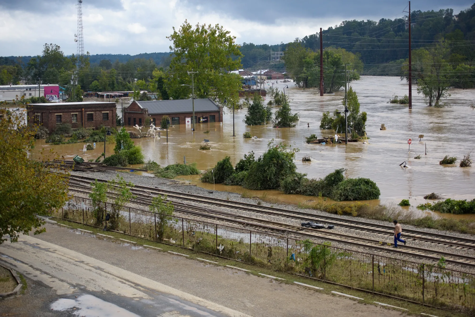 Flooded streets following&nbsp;hurricane Helene in Asheville, North Carolina, on Sept. 28.