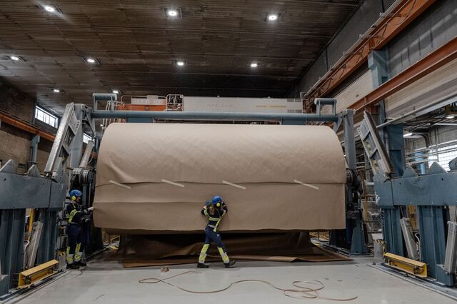 Large roll of finished paper at the mill