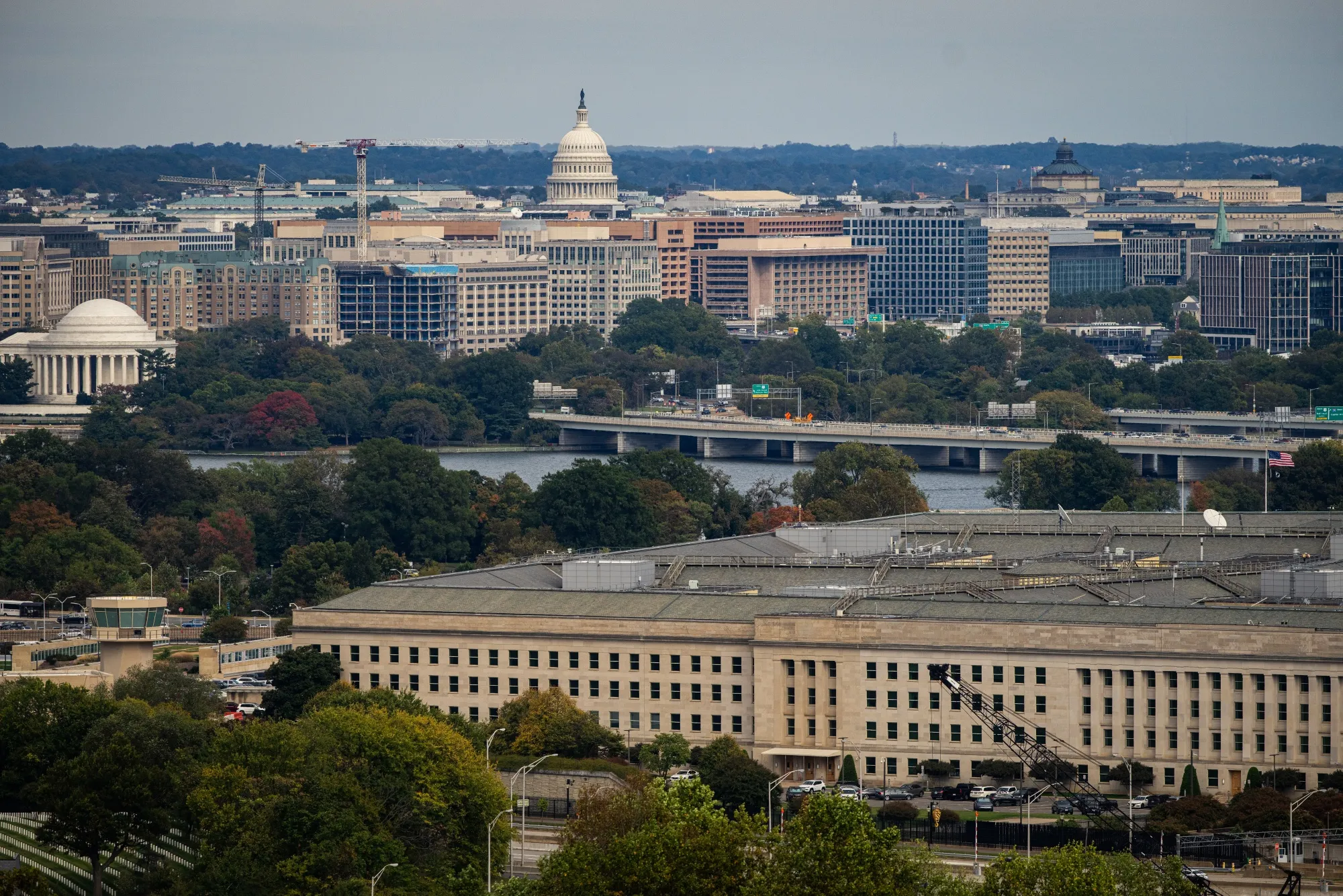 The US Capitol behind the Pentagon in Arlington, Virginia.
