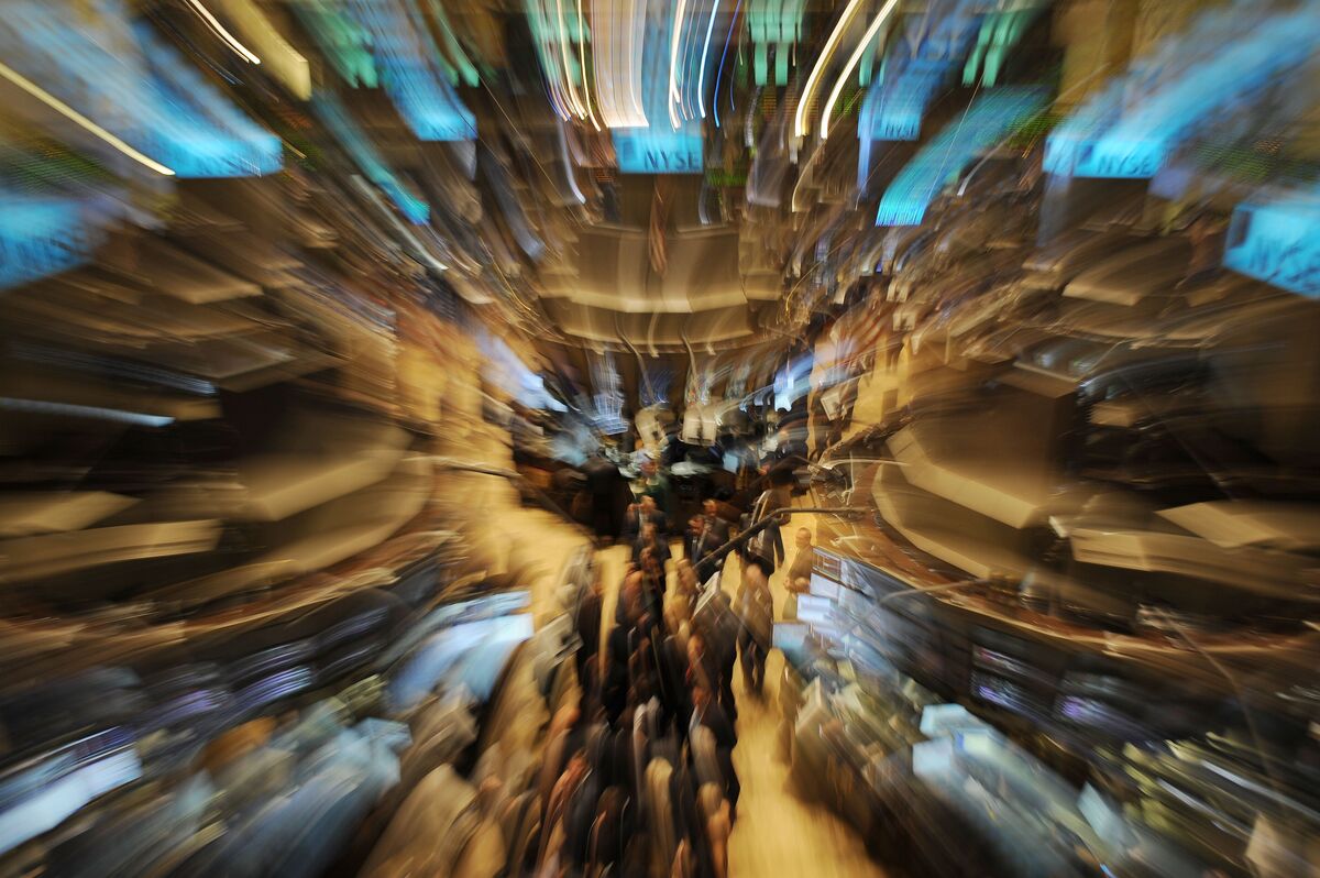 A long exposure view of the floor of the New York Stock Exchange on September 16, 2008 just after the opening bell.