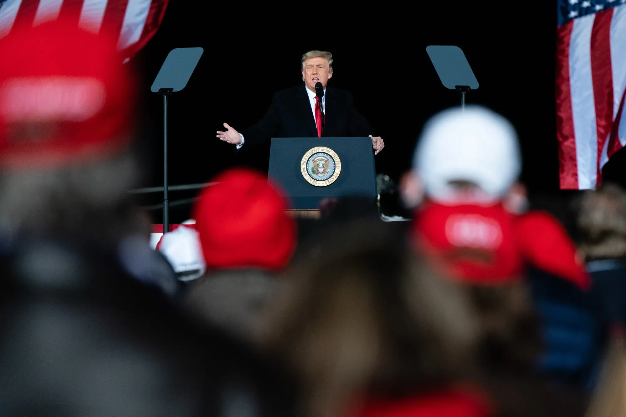 President Donald Trump speaks during a campaign rally for Senators Kelly Loeffler and David Perdue in Dalton, Georgia.