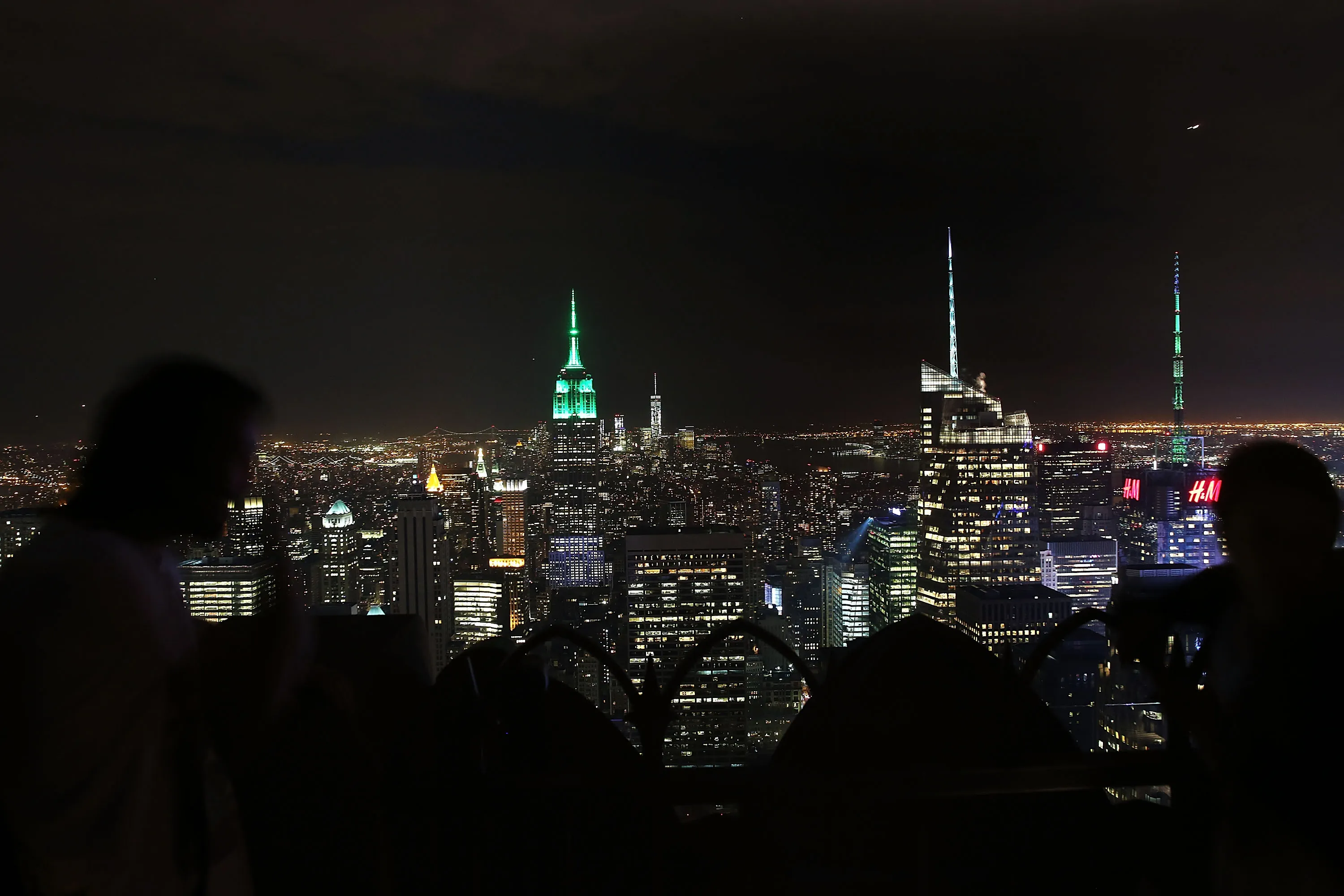 People view the Manhattan skyline.