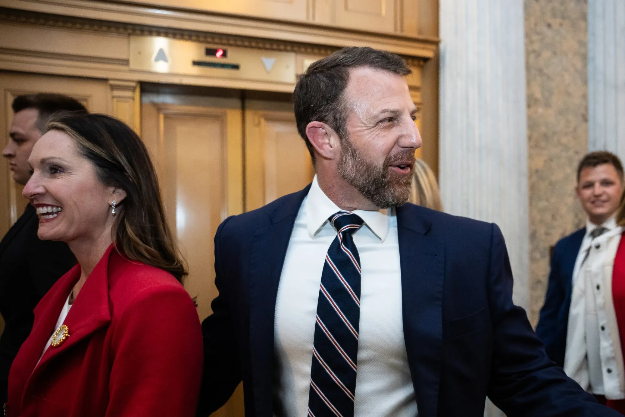 Markwayne Mullin arrives for the final Senate vote on his nomination to be Secretary of Homeland Security, on March 23.