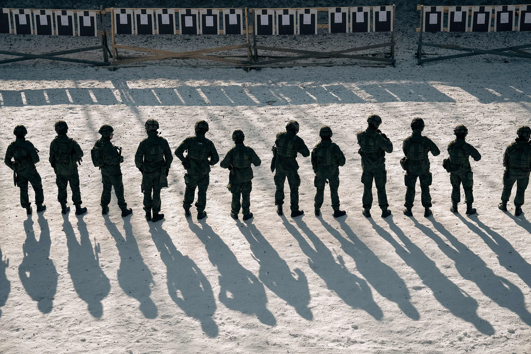 Finnish soldiers&nbsp;at a shooting range during&nbsp;a military exercise at the Santahamina military base in Helsinki, Finland on March 7, 2023.