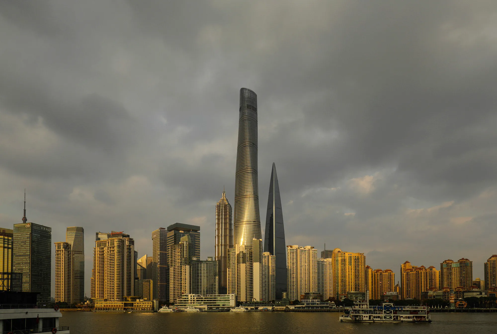 The Shanghai Tower, center, stands among other buildings in Shanghai, China.