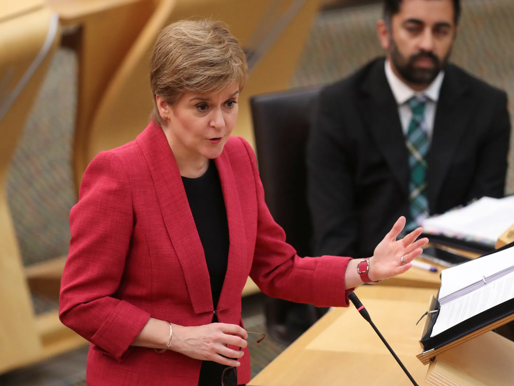 Nicola Sturgeon speaks during First Minister’s Questions in Edinburgh, Scotland, on Sept. 6. 