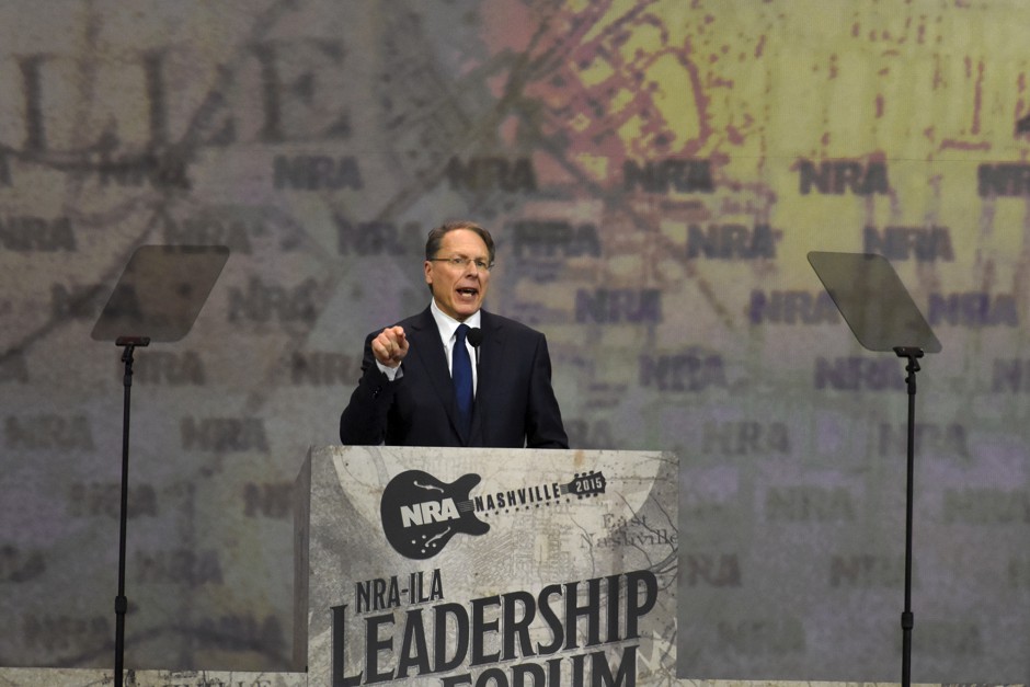 Wayne LaPierre, executive vice president of the NRA, delivers a speech to Nashville at the organization's annual meeting in 2015.