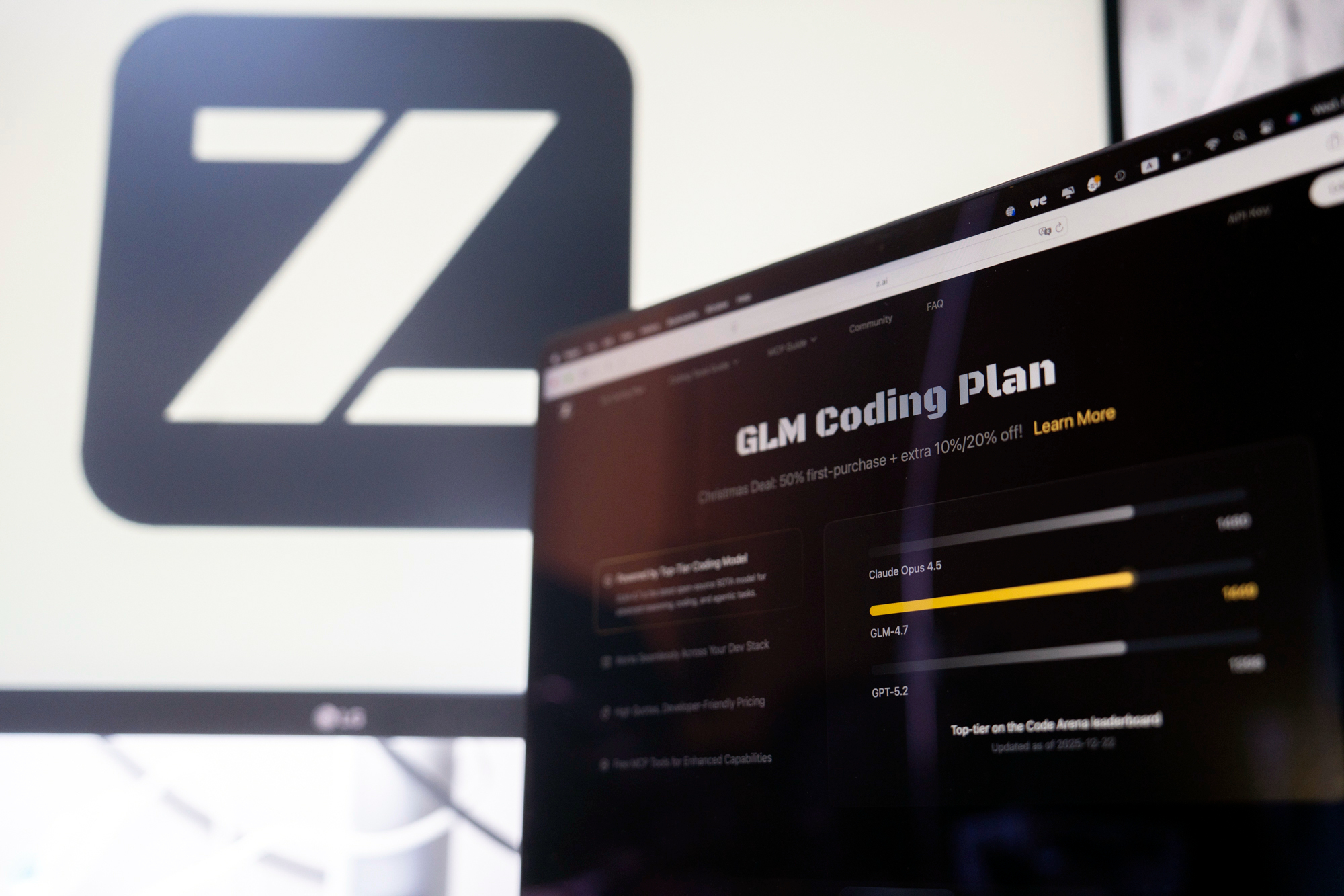 Information on Zhipu's AI service on the web, dubbed Z.ai, arranged on a computer in Shanghai. Photographer: Raul Ariano/Bloomberg