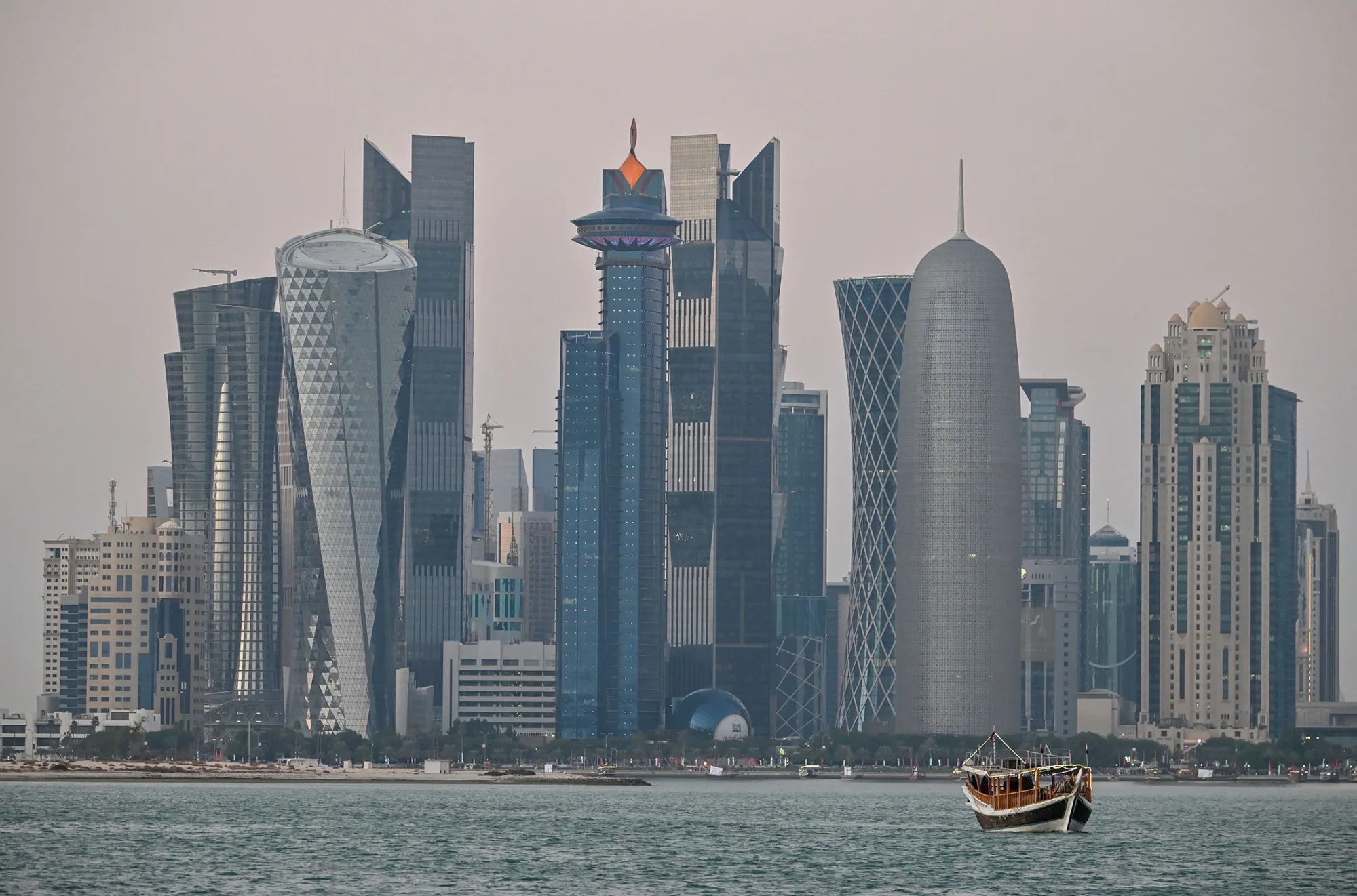 The skyline of Doha, Qatar.
