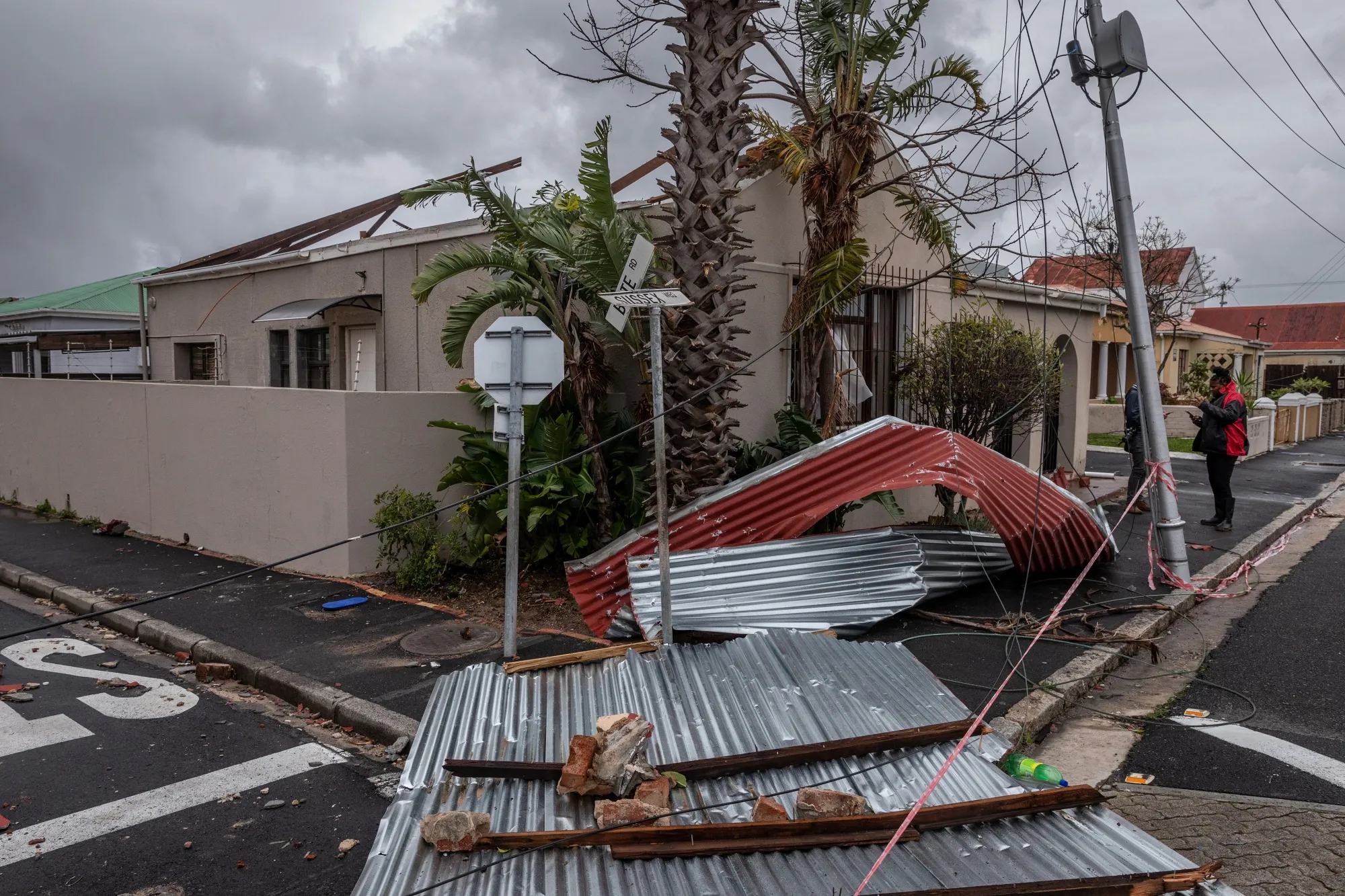 Roof debris from homes damaged by storm winds in the Wynberg district of Cape Town, on July 11.