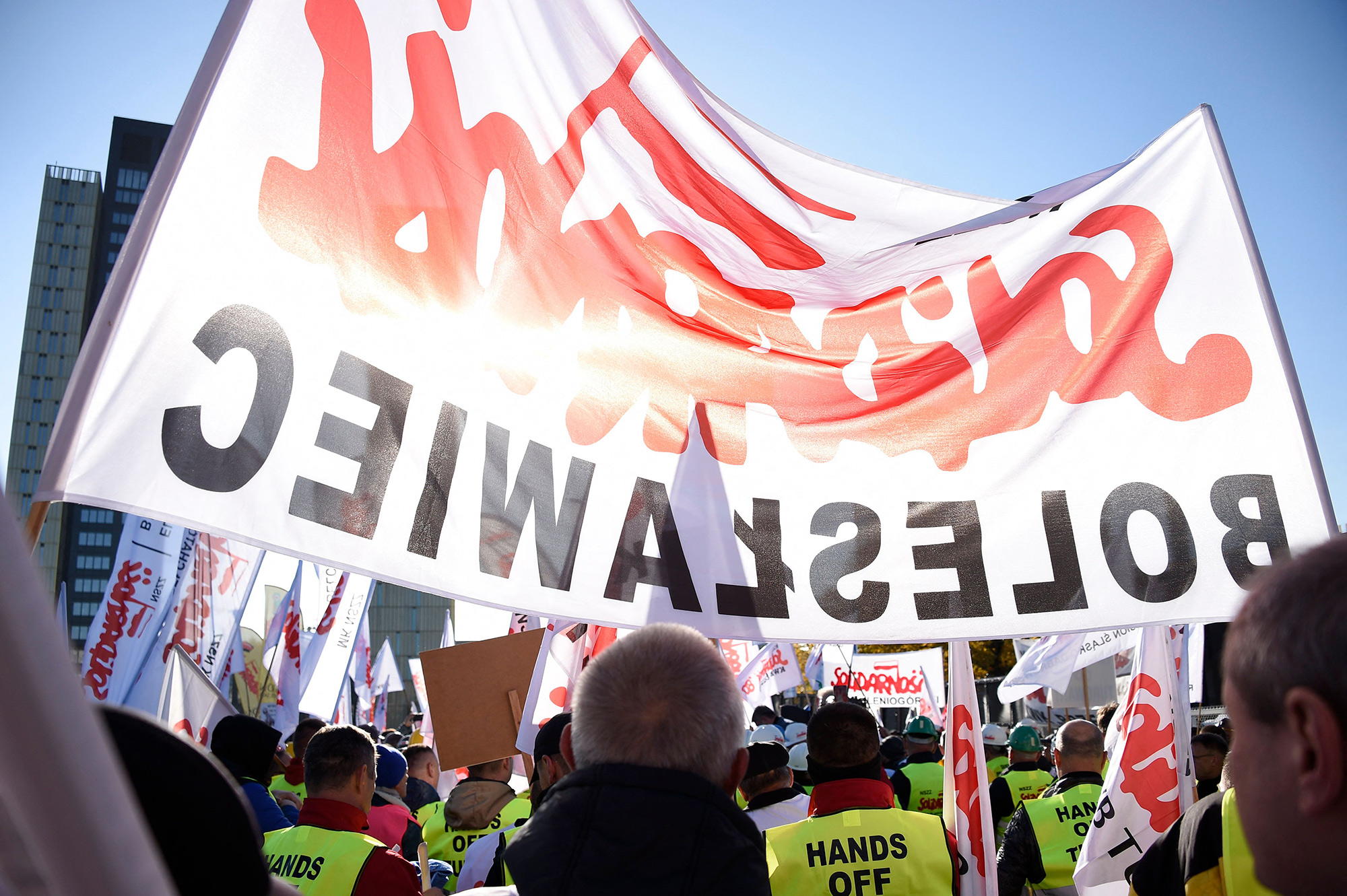 Polish miners protest near the European Court of Justice in Luxembourg on Oct. 22.