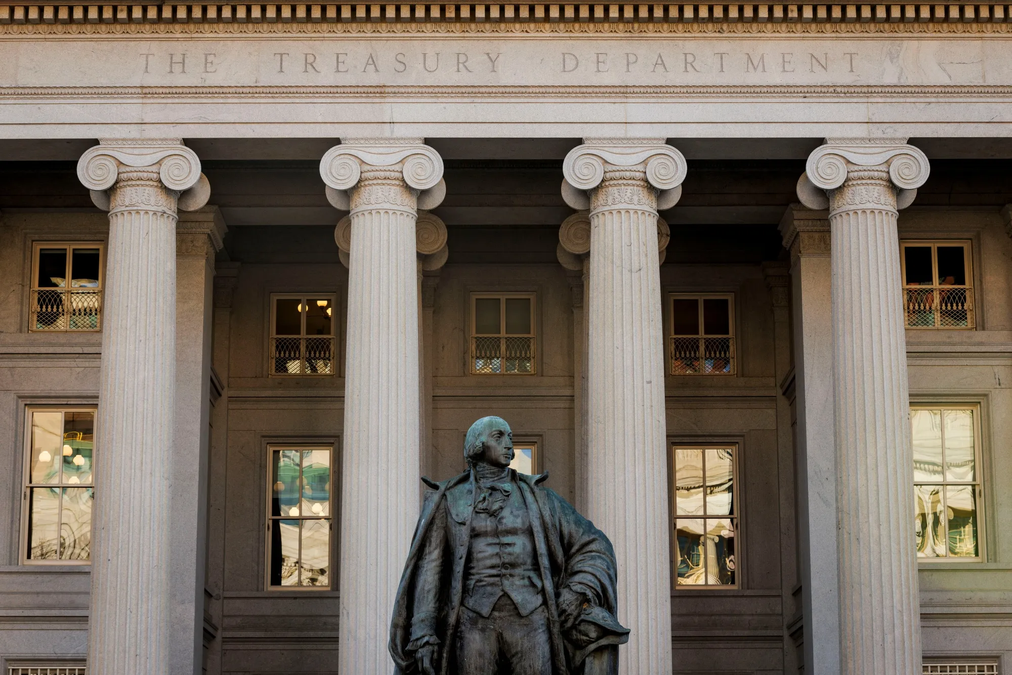 The US Treasury building in Washington, DC, US.
