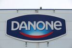 A Danone&nbsp;logo outside the Danone SA dairy product manufacturing plant in Lyubuchany, Russia.