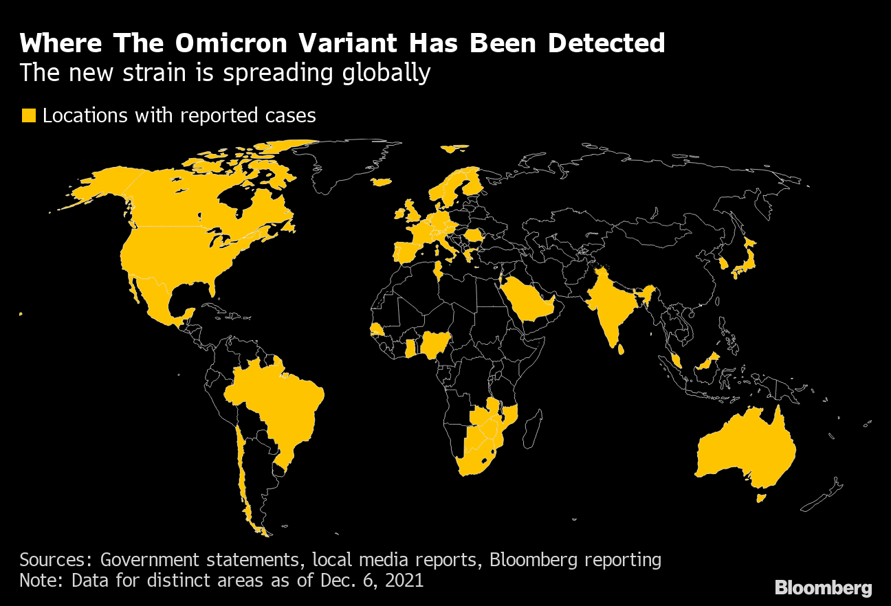 map of omicron cases in the world variant in australia u k canada japan bloomberg