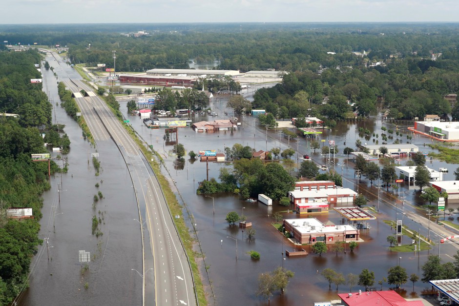 A flooded Interstate 95 after Hurricane Florence in Lumberton, North Carolina.