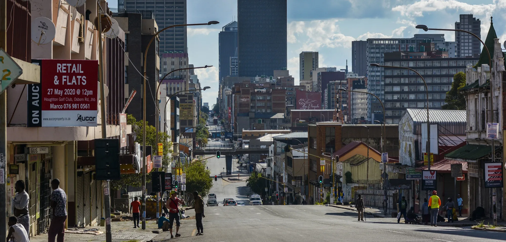 Commercial office buildings stand on the skyline in the the Central Business District of Johannesburg.