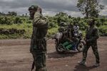 Soldiers on patrol in Kibumba which was attacked by M23 rebels in clashes with the Congolese army, near Goma, in eastern Democratic Republic of Congo.