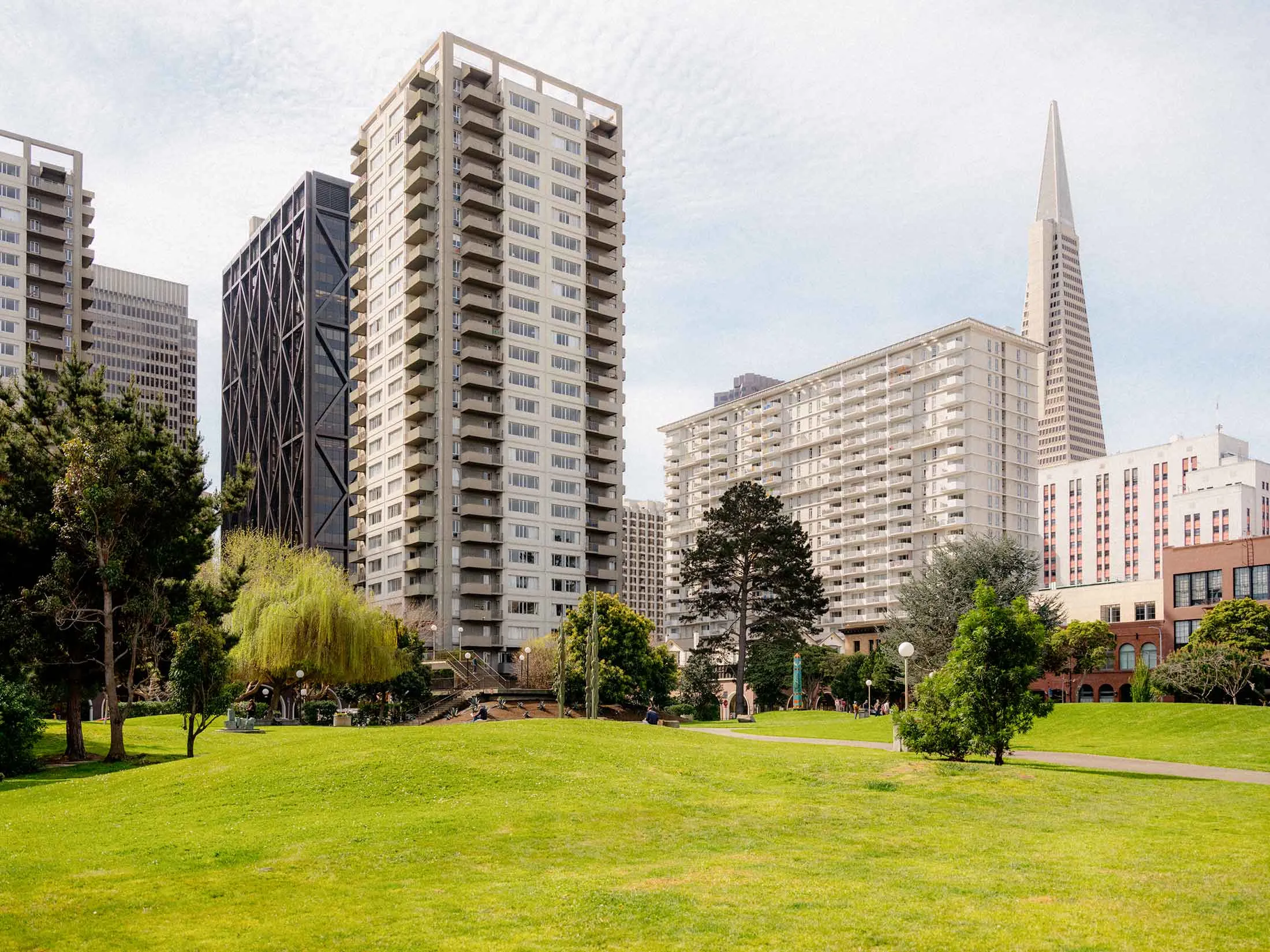 The San Francisco skyline near Jackson Square.