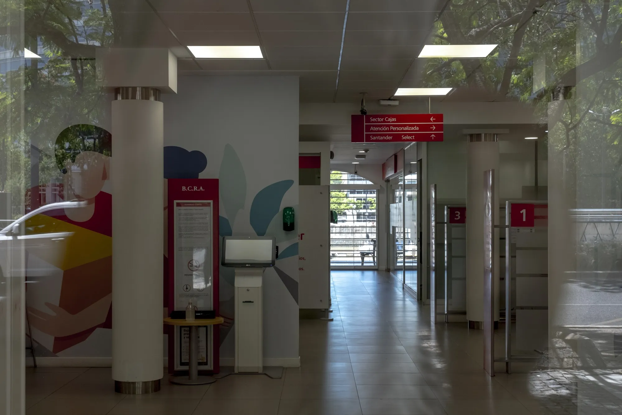 An empty Santander bank branch in the Puerto Madero neighborhood of&nbsp;Buenos Aires.