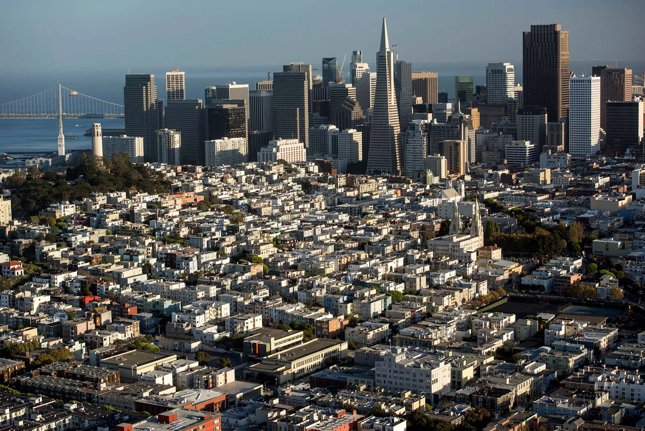 Downtown San Francisco stands in this aerial photograph in San Francisco, California, U.S., on Monday, Oct. 5, 2015.
