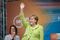 Angela Merkel, Germany's chancellor and Christian Democratic Union (CDU) leader, center, waves to the crowd during a campaign event in Aachen, Germany, on Saturday, May 13, 2017. Germanys most populous state goes to the polls on Sunday in the biggest and final dry run for Merkel and her Social Democratic opponent before the national election in September. Photographer: Jasper Juinen/Bloomberg