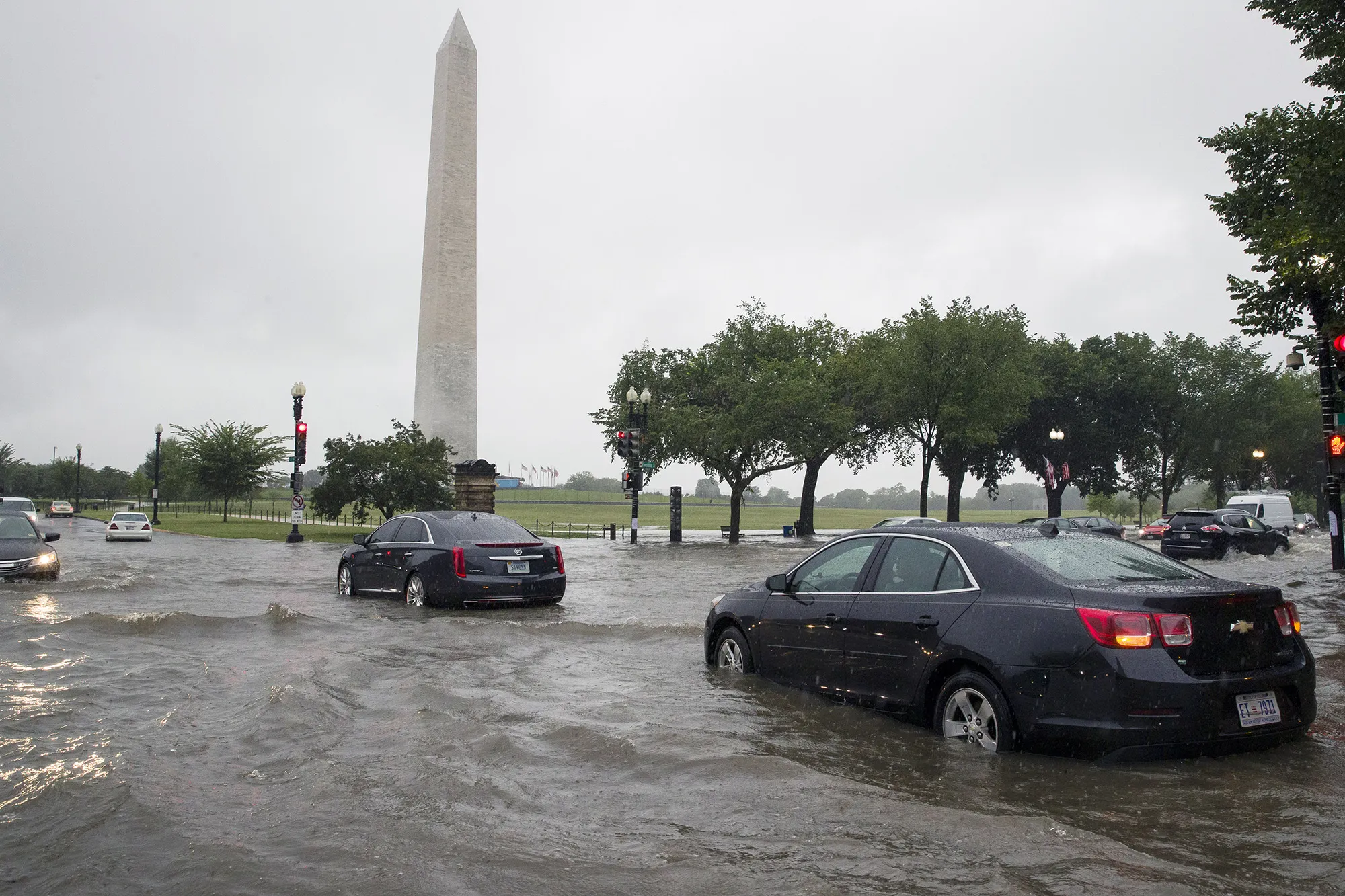 Heavy rainfall flooded the intersection of 15th Street and Constitution Ave.&nbsp;in Washington, D.C.&nbsp;on&nbsp;July 8, 2019.&nbsp;