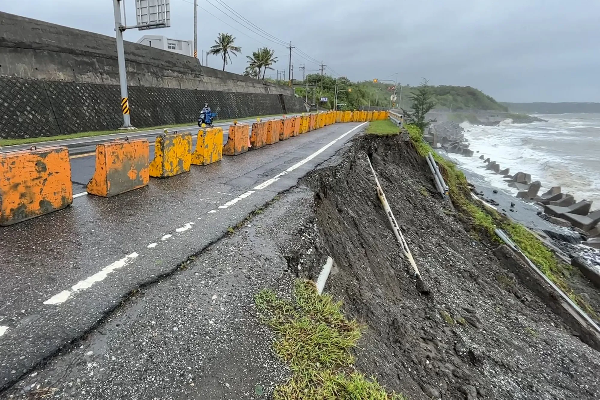 A&nbsp;damaged section of highway in the aftermath of Typhoon Haikui in Taitung County, Taiwan on Sept. 4.